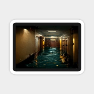 Hotel Hallway Flooded With Water /  Art Styles Different Magnet