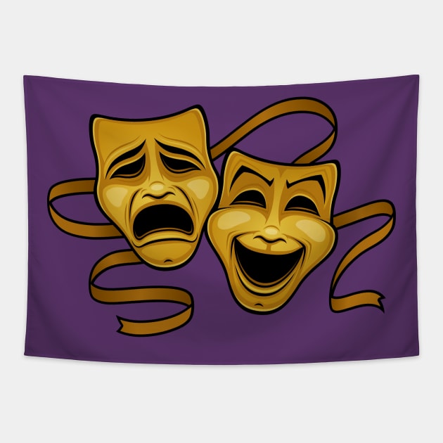 Gold Comedy And Tragedy Theater Masks Tapestry by fizzgig