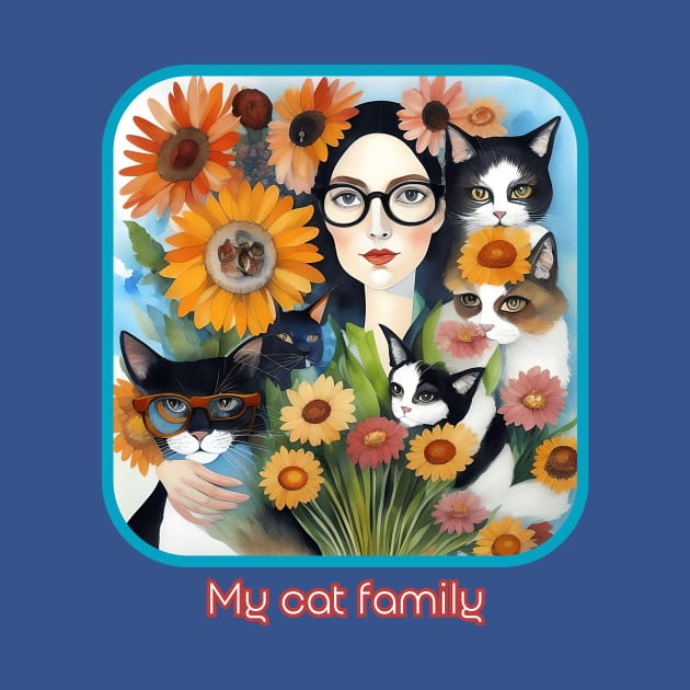 My Cat Family (lady wearing eyeglasses with 5 cats) by PersianFMts