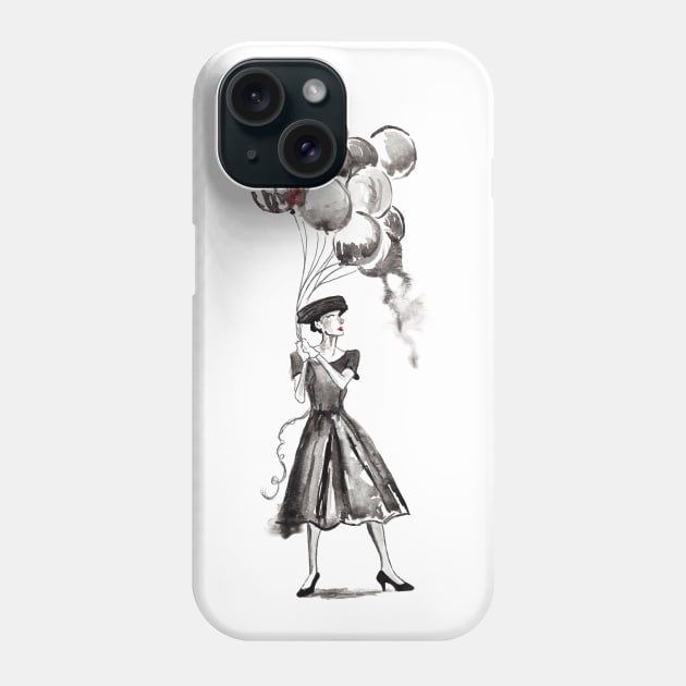 Audrey Hepburn Retro Balloons Phone Case by beaugeste2280@yahoo.com