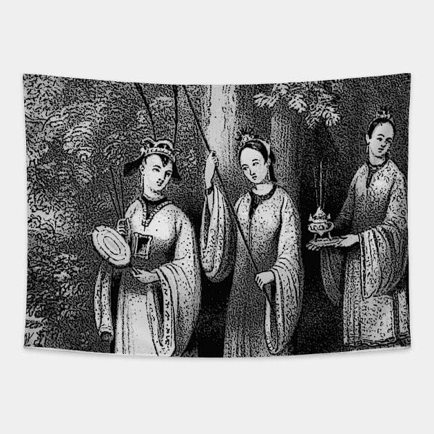 Chinese noble women vintage art Tapestry by Marccelus