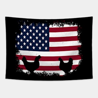 Patriotic Farmer 4Th Of July Chickens American Flag Tapestry