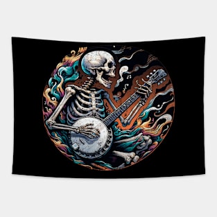 Skeleton Playing a Banjo Tapestry