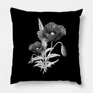 Vintage Black Poppy Flower Cute Gardener Botanical Gardening Pillow