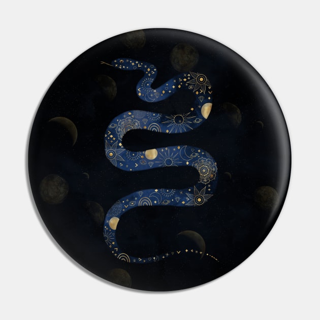 Mystical Gold Blue Serpent Galaxy Design Pin by NdesignTrend