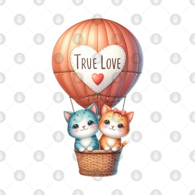 Valentine Cat Couple On Hot Air Balloon by Chromatic Fusion Studio