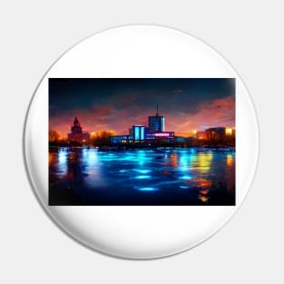 Neon Klaipedia City Skyline With Buildings In Neonlight / Lithuania Pin