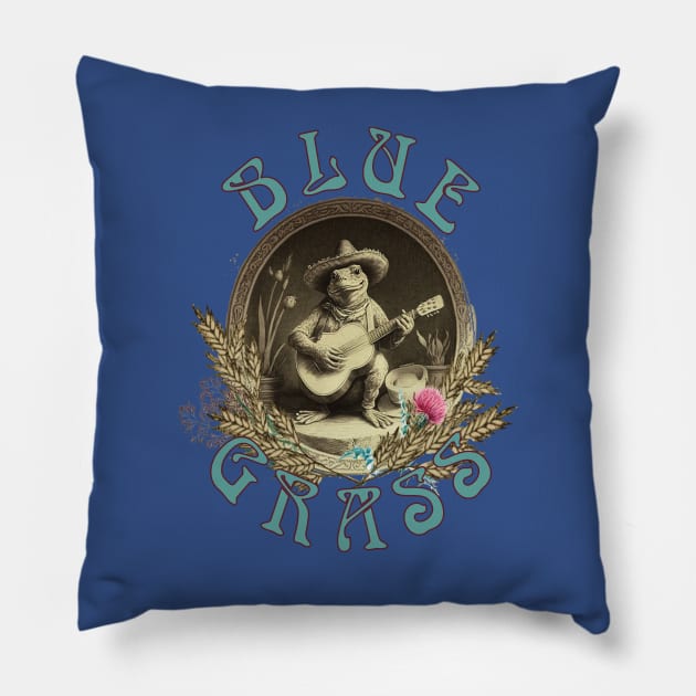 Blues Frog, bluegrass Pillow by April Snow 