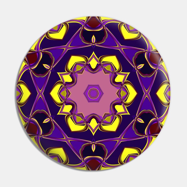 Cartoon Mandala Flower Purple and Yellow Pin by WormholeOrbital