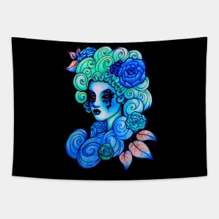 Aqua Blue Curls Lady Tapestry