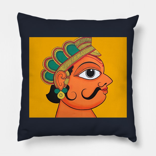 Indian folk art face of man, male face, mustache face, king face, indian art Pillow by gopalpjoshi