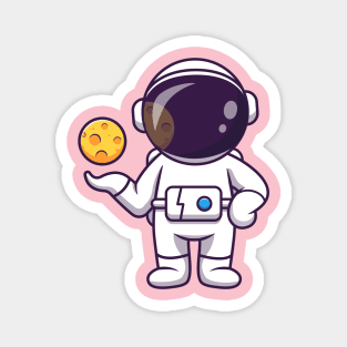 Cute Astronaut With Moon Cartoon Magnet