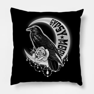 Raven with Crescent Moon Pillow