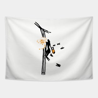 Minimalist Paleolithic Cave Art Honey Gatherer Tapestry