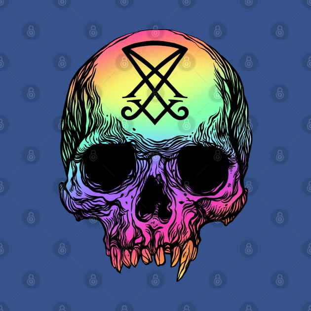 Human skull with Sigil of Lucifer by OccultOmaStore