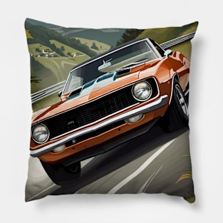 Classic American Camaro Orange Muscle Car Pillow