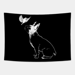 French Bulldog and Bird Tapestry