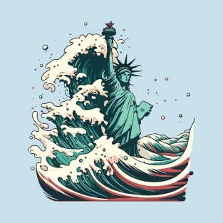 Statue Of Liberty X Japanese Kanagawa Wave T-Shirt