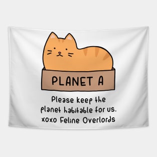 Orange Cat - Habitable Planet (White) Tapestry