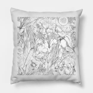 Hand-drawn pencil vgetable nature pattern on white Pillow