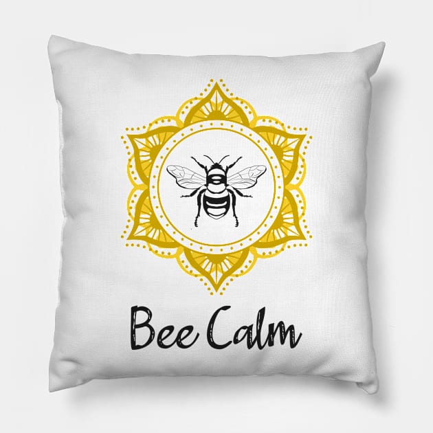 Bee Calm Mandala Pillow by RongWay