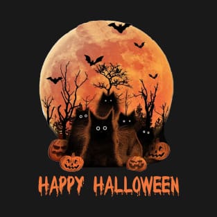Black Cat Pumpkin Moon Halloween Costume Cat Lover Men Women T-Shirt