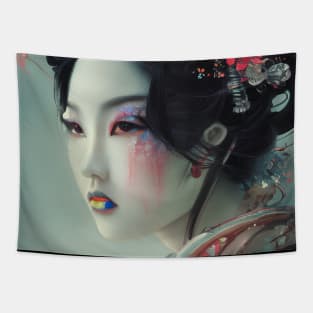 Japanese geisha head painting, colorful Tapestry