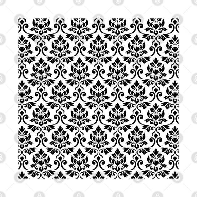 Feuille Damask Black on White Pattern by NataliePaskell