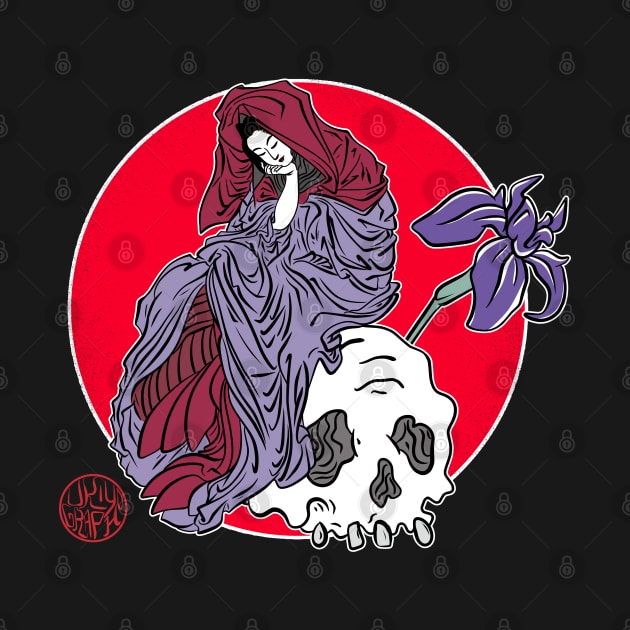 Jigoku Dayu - skull and iris by Ukiyograph