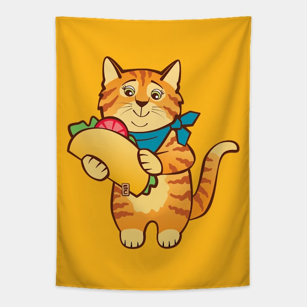 Cat with Taco Tapestry by Sue Cervenka