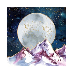 moon over mountains starry night T-Shirt