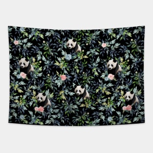 Floral Panda Pattern with Pink and Blue Roses Tapestry