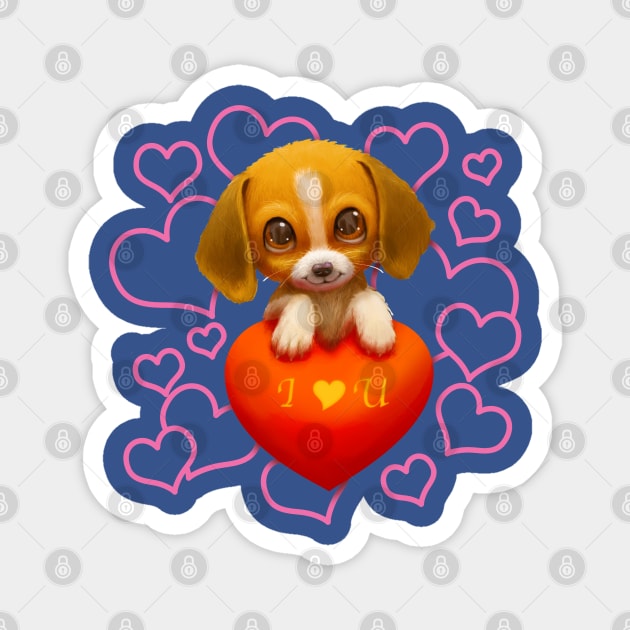 I Love You Sweetheart Cute Beagle Puppy Magnet by Irene Koh Studio