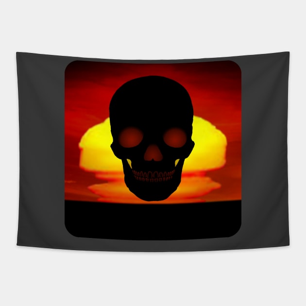 Sunset Silhouette Human Skull Tapestry by Victopia