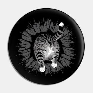 Funny Tabby cat breaking into a heart Leap of Love Pin