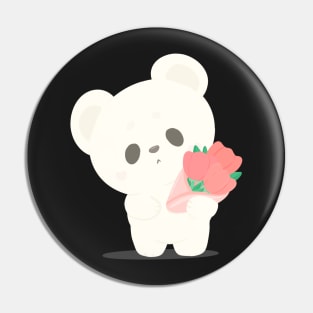 Cute white bear with flower bouquet Pin