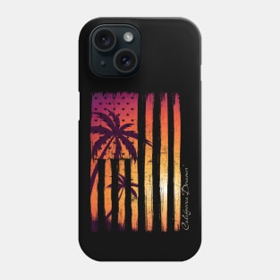 California dreamin'; USA; flag; American; sunset; palm trees; tropical; island; beach; ocean; retro; sun; vacation; surf; seaside; holiday Phone Case