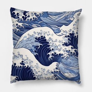 Ephemeral Crests: Hokusai Waves Reimagined Pillow