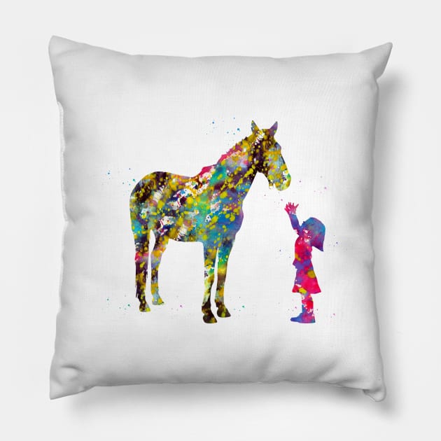 Little girl with horse Pillow by erzebeth