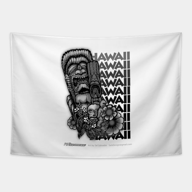 BW Tikis Hawaii Tapestry by MyTeeGraphics