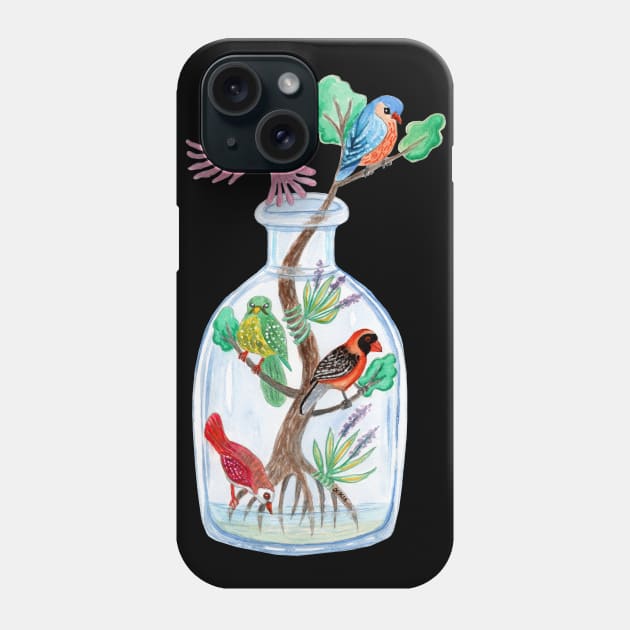 Birds in a Bottle Watercolor Painting Phone Case by IvyLilyArt