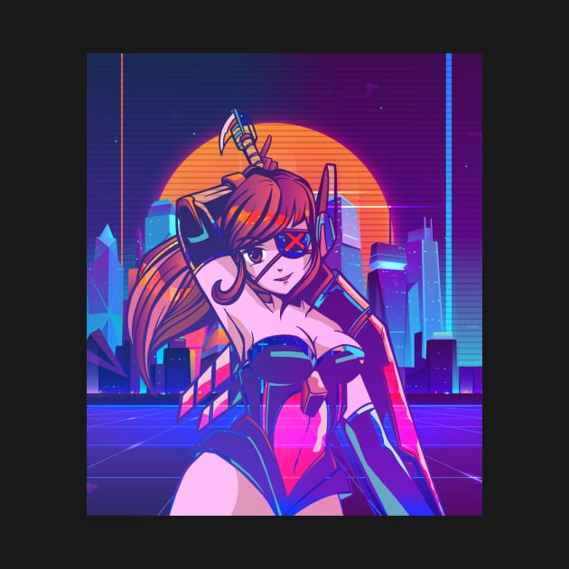 Anime Girl with Sword Vaporwave Retrowave Gift by Alex21