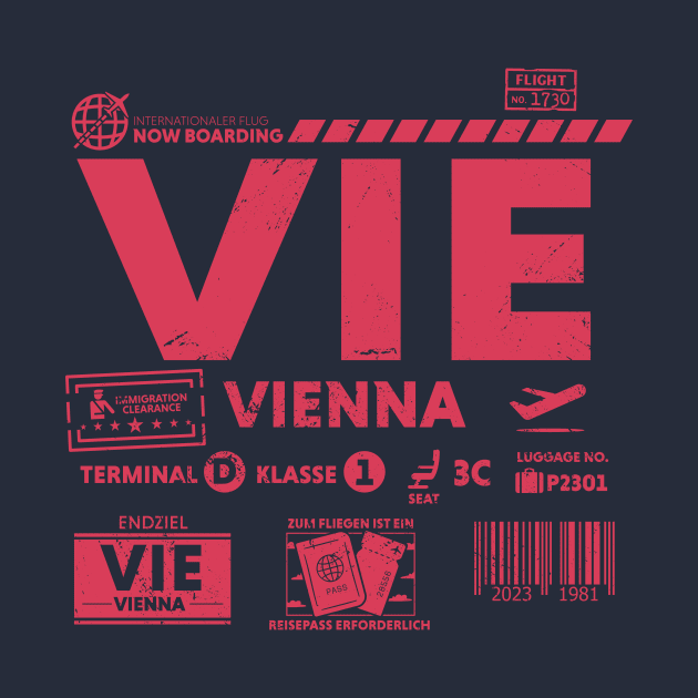 Vintage Vienna VIE Airport Code Travel Day Retro Travel Tag by Now Boarding