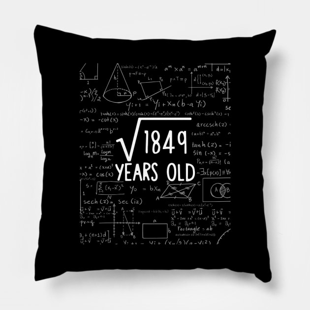 Square Root of 1849: 43th Birthday 43 Years Old T-Shirt Pillow by johnii1422