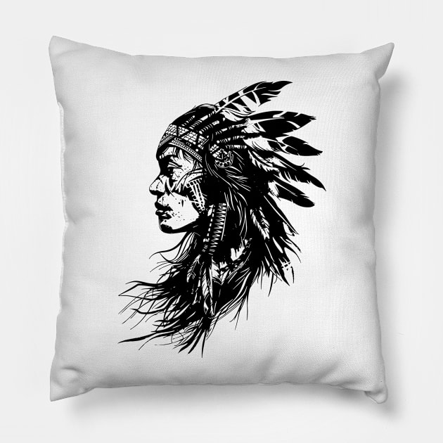 Native American Indian Woman Pillow by Wintrly