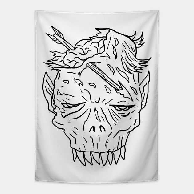 Scary zombie Monster Horror Black Lineart Tapestry by Moonwing