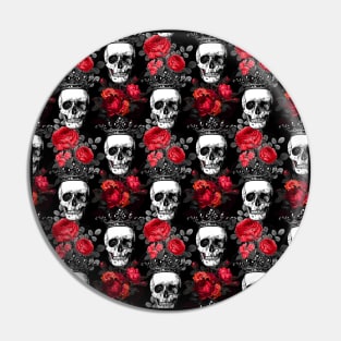 Skulls crowns and faded red roses on a dark black background Pin