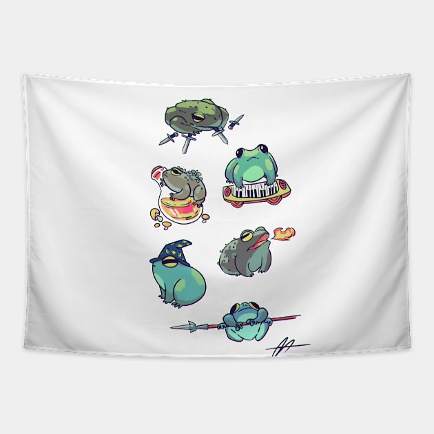 RPG Party Frogs and Toads Tapestry by Rumpled Crow