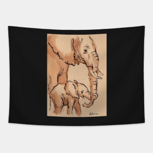 My Mama: Baby Elephant & Mama Watercolor Painting #12 Tapestry