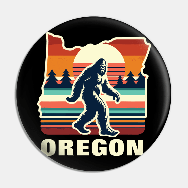 Oregon Classic Bigfoot Pose with Vintage Sunset Pin by Graphic Duster